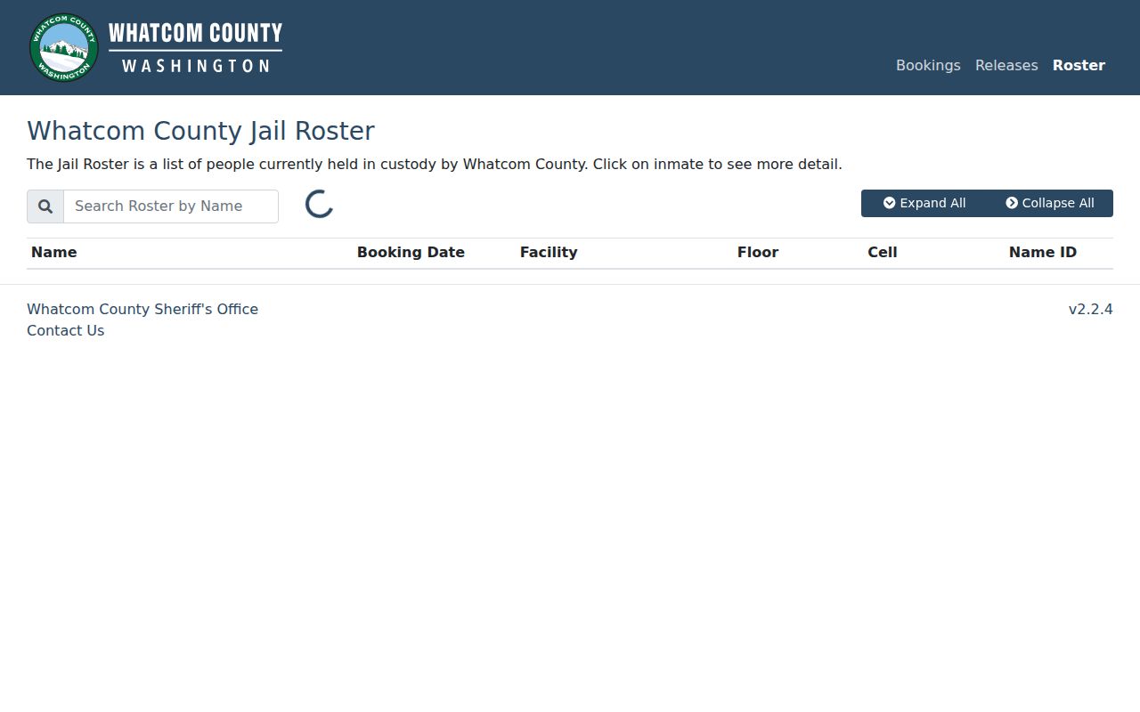Current jail roster used in a Whatcom County resident lookup