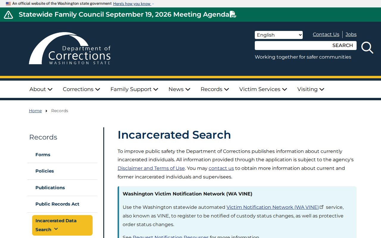 Washington DOC custody search for a Whatcom County resident lookup