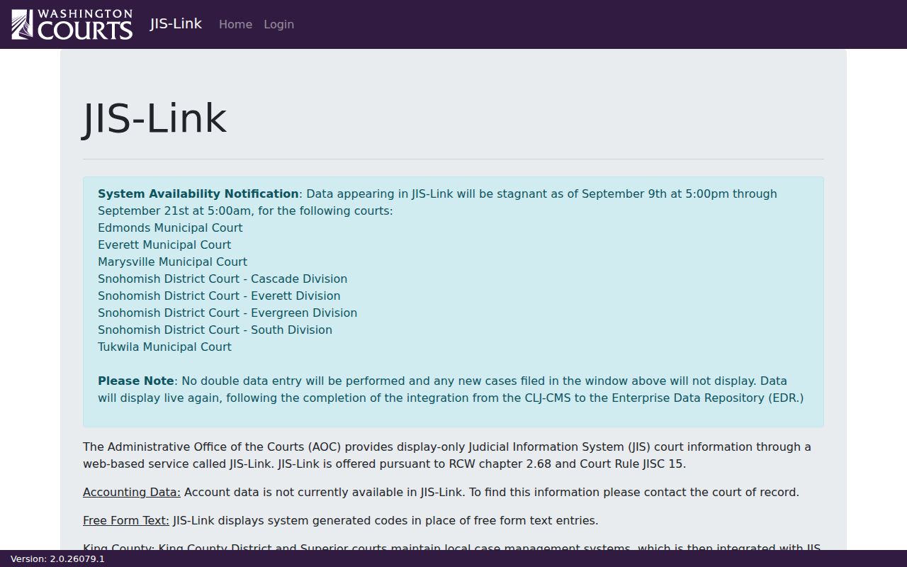 JIS-Link court access for a Whatcom County resident lookup