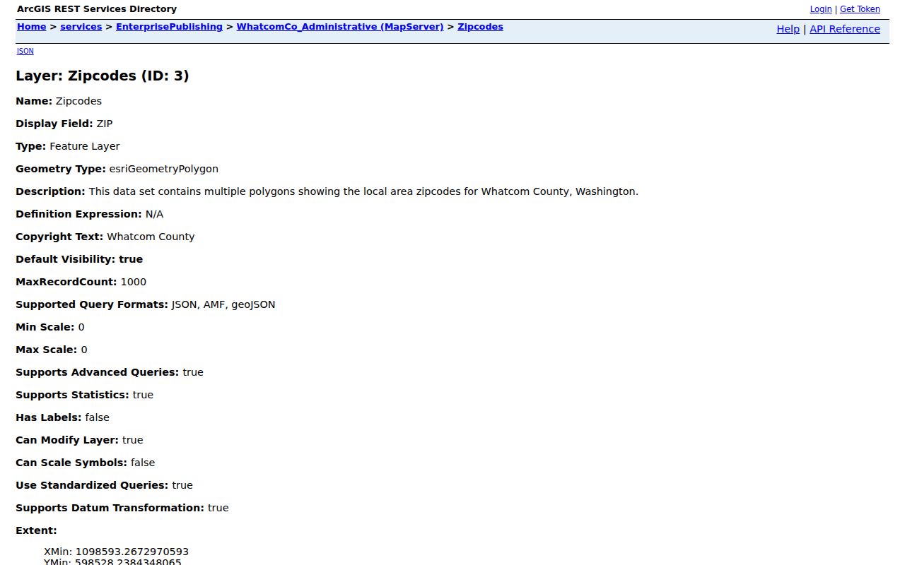 Whatcom County ArcGIS ZIP polygon service
