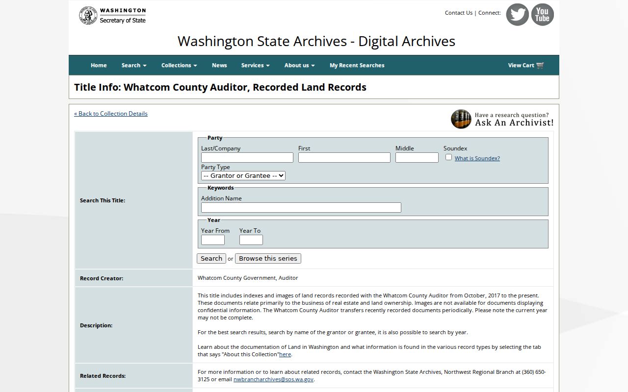 Whatcom County previous residents land-record archive search